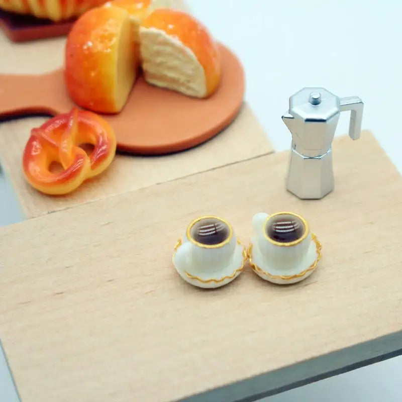 Cute Dollhouse Miniatures Coffee Bread Breakfast 11-Piece Set Model Ornaments Kids Kitchen Pretend Play Toy DIY Accessory Gifts Oasis Select
