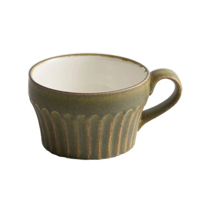 350ML Ceramic Coffee Mug Japanese Coarse Pottery Breakfast Milk Mug Home Office Water Cup Latte Coffee Cup Afternoon Teacup Oasis Select Olive green 350ml