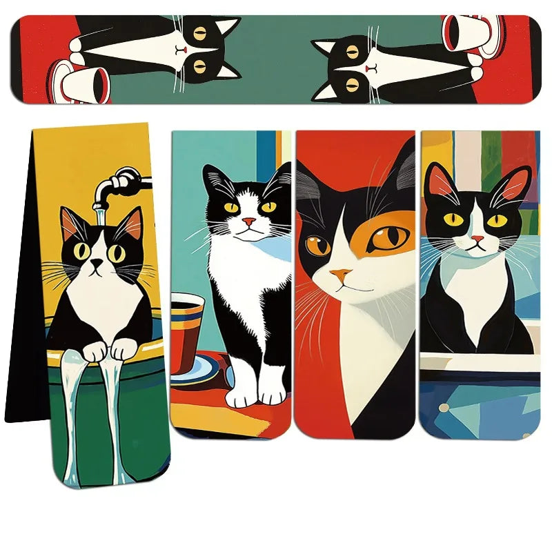 5pcs Cartoon Cat Magnetic Bookmarks Set Colorful Artistic Page Markers for Book Lovers Students & Reading Enthusiasts Oasis Select