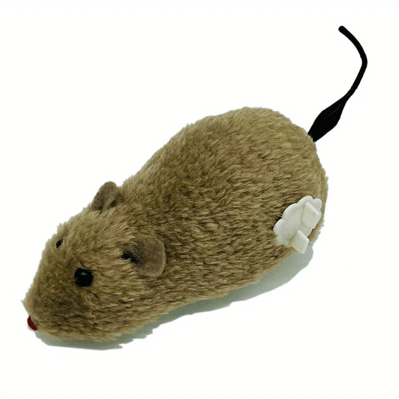 1pc Durable Interactive Clockwork Mouse Toy - Running Rat Plush for Cats & Small Dogs, Battery-Free, All Breed Sizes Oasis Select Gray