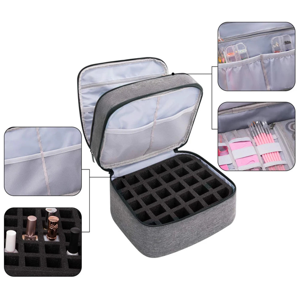 Double Layer Nail Polish Storage Bag – 30 Compartments