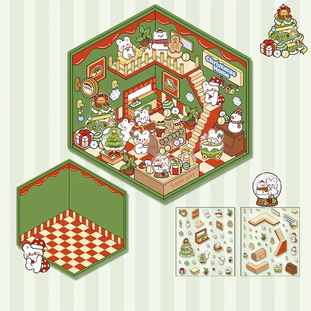 3D Cartoon Cabin DIY Scene Stacking Stickers – Reusable Set