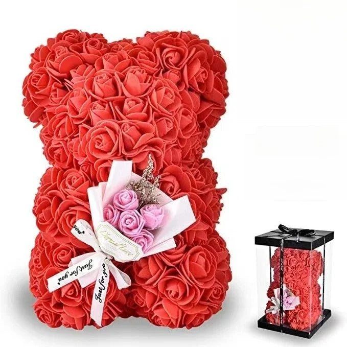 25cm Rose Flower Teddy Bear Gift Set In Premium Box Perfect Valentines Day Present For Her Mothers Birthday Anniversary Romantic Oasis Select with box