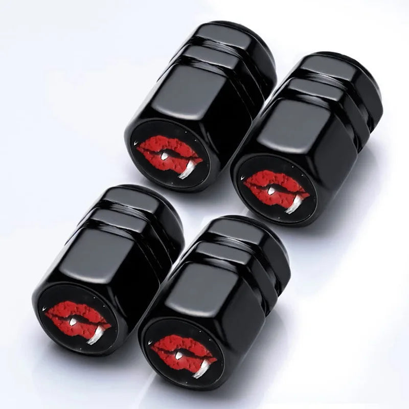 4 PCS Car Tire Valve Stem Caps, Air Caps Cover with Skull Pattern, Dust Proof Metal Valve Stem Covers Oasis Select Black-P