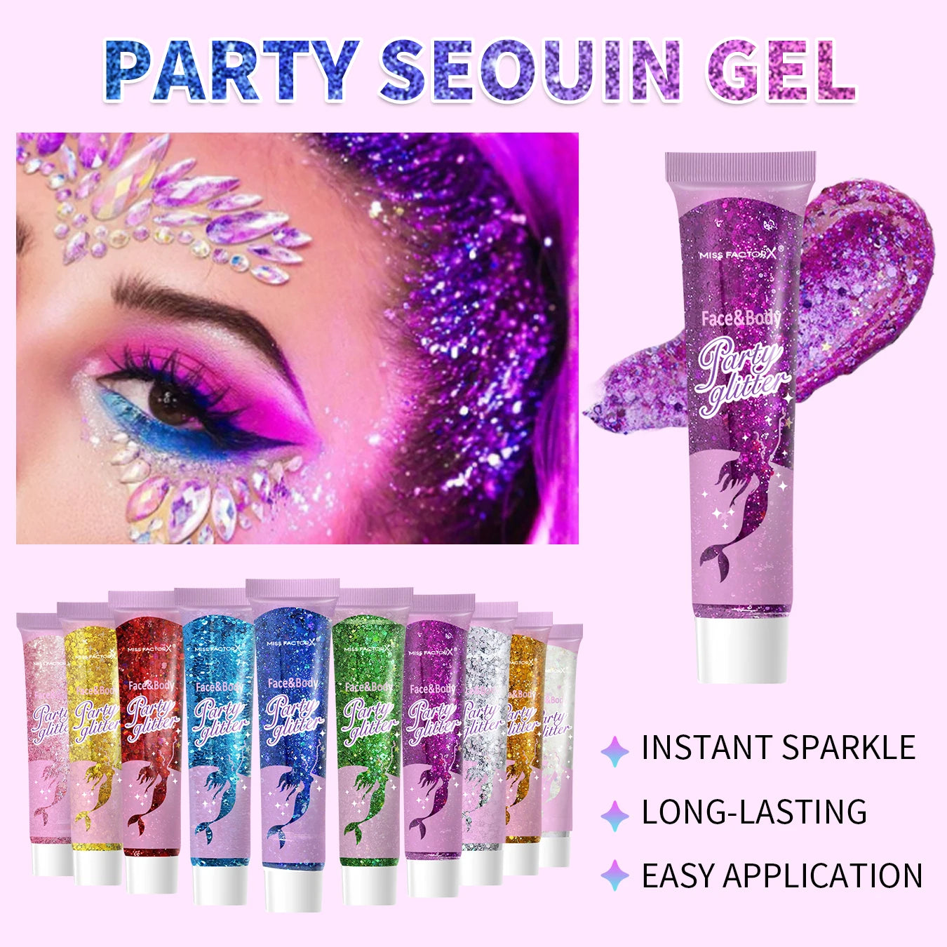10 piece body glitter gel, carnival face glitter cosmetics suitable for women, shiny thick hair glitter, carnival accessories fo Oasis Select