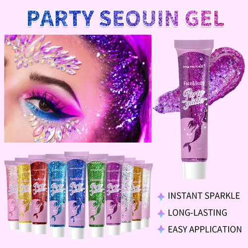 10 piece body glitter gel, carnival face glitter cosmetics suitable for women, shiny thick hair glitter, carnival accessories fo Oasis Select