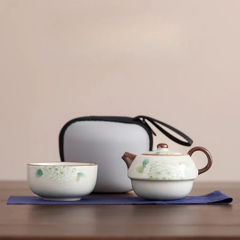 One Cup Outdoor Travel Handmade Teapot Portable Ru Kiln Tea Set Ceramics One Pot Chinese Kung Fu Tea Set Vintage Oasis Select C
