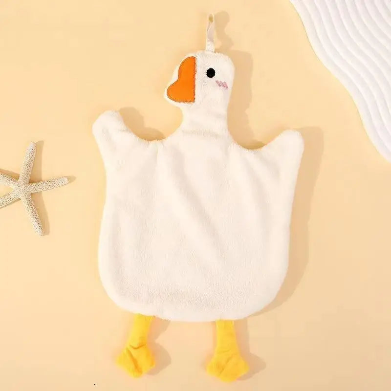 Cartoon Goose Hanging Hand Towel | Soft Coral Fleece 35×25cm Hanging Hand Towel Oasis Select White