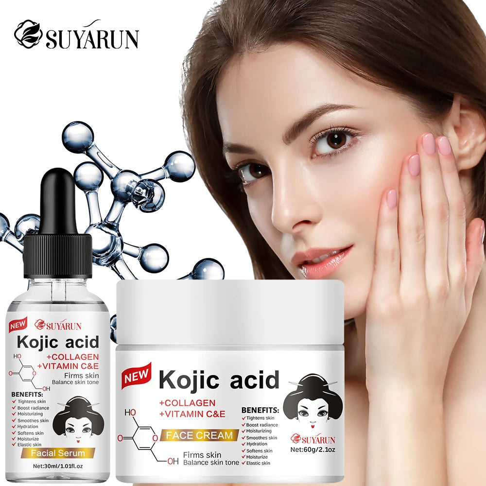 SUYARUN Kojic Acid Serum & Cream Bundle - Brightening Set for Dark Spots, Acne Scars, Anti-Aging | 2-in-1 Skincare Combo. Oasis Select
