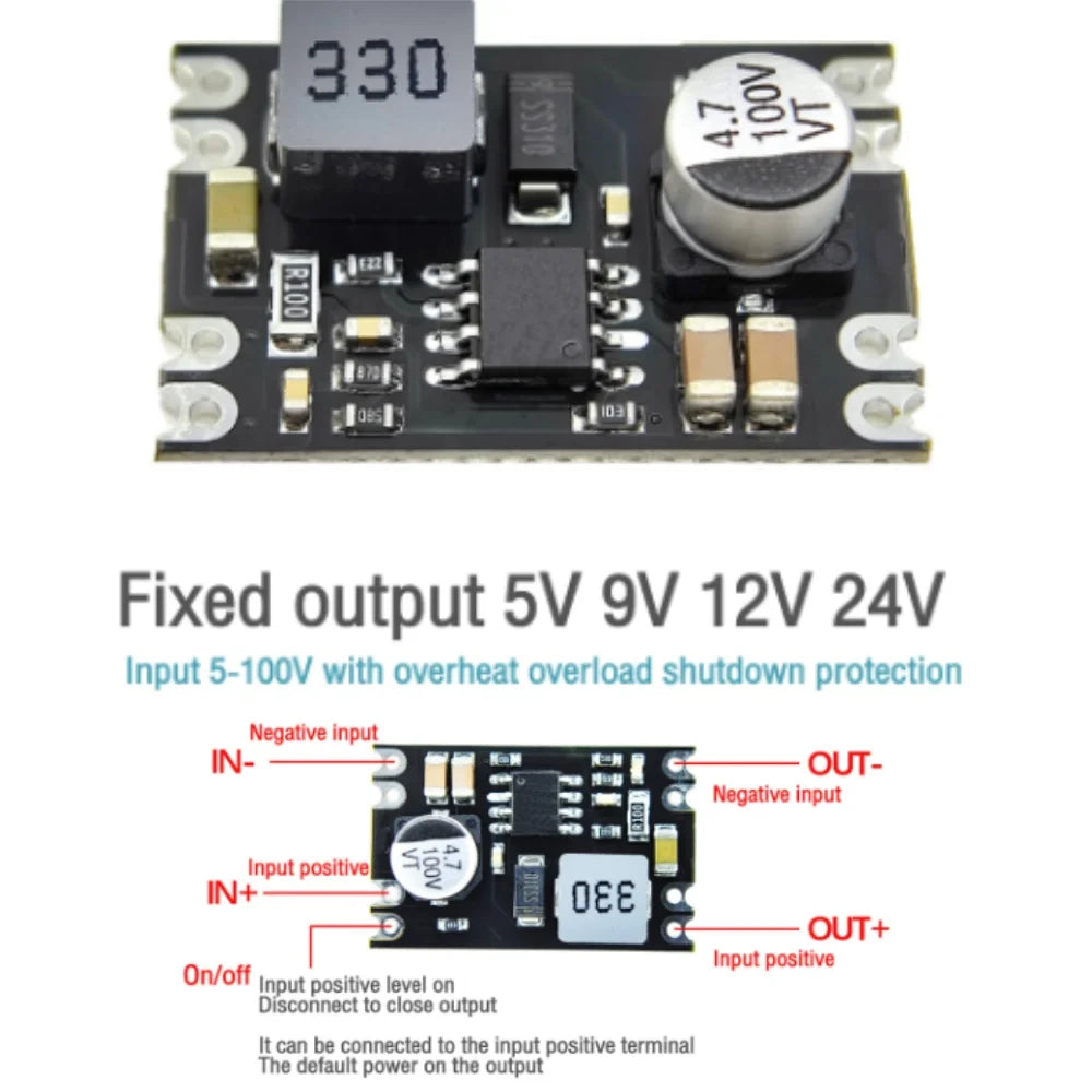 DC-DC Step Down Power Supply Module 2A DC 6-100V to 5V 9V 12V 24V Mini Buck Board Converter Multifunction High Voltage Regulator Oasis Select