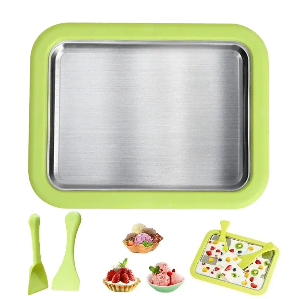 DIY Ice Cream Maker Yogurt Maker Machine for Homemade Rolled Cream Sorbet Gelato,Household Ice Cream Roller Pan with 2 Spatulas Oasis Select Green