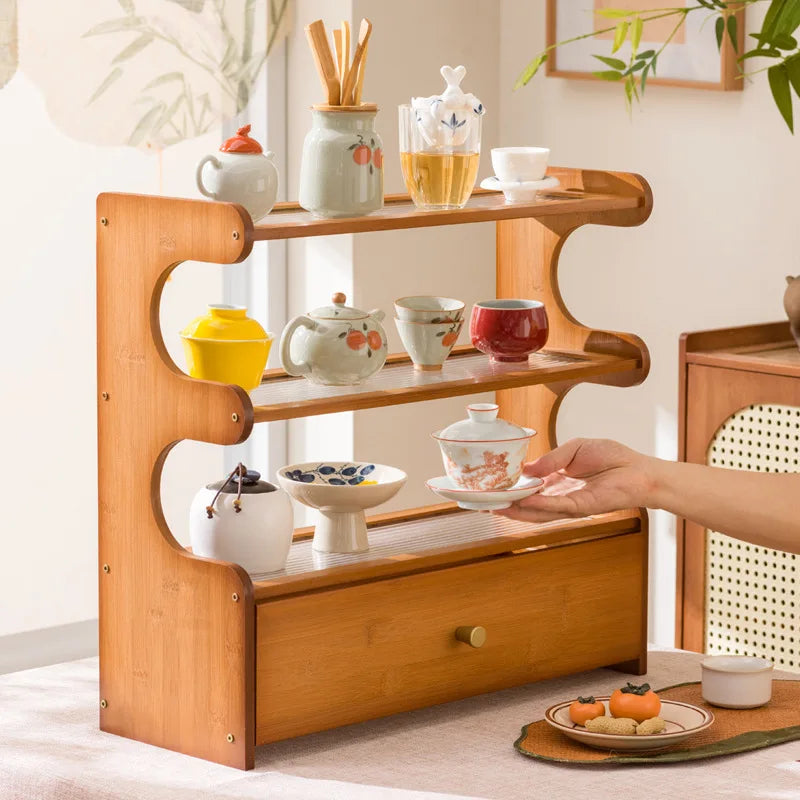 Desktop water cup shelf, shelf, modern simple new Chinese Bogu rack, with tea extraction set, teapot storage and placement rack Oasis Select