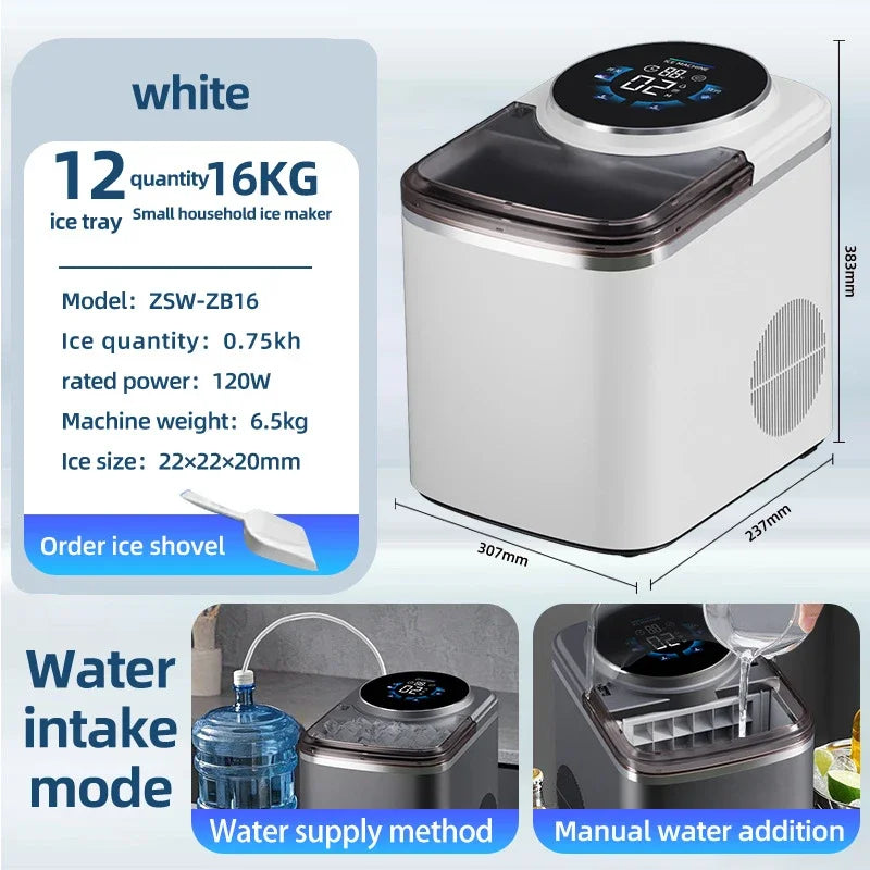 Compact Ice Maker 16KG/24H | Self-Priming Countertop Machine