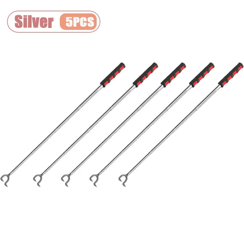 1-10PCTelescopic Mushroom Picking Tool Adjustable Foraging Rake for Wild Camping Hiking Portable Lightweight Outdoor Oasis Select Silver-5PCS