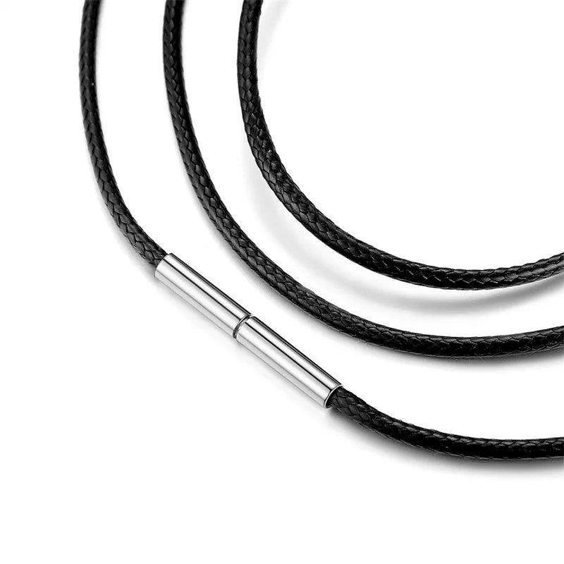 1/1.5/2mm Black Waterproof Leather Cord Necklace Braided Wax Rope Chain Sting With Stainless Steel Clasp for Men Women Jewelry Oasis Select