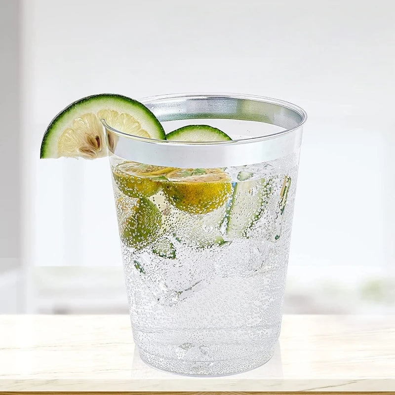 50pcs 10oz Golden Rim Cups, Durable Hard Plastic Water Glasses Suitable for Weddings and Parties, Party Dinnerware Drink Ware Oasis Select