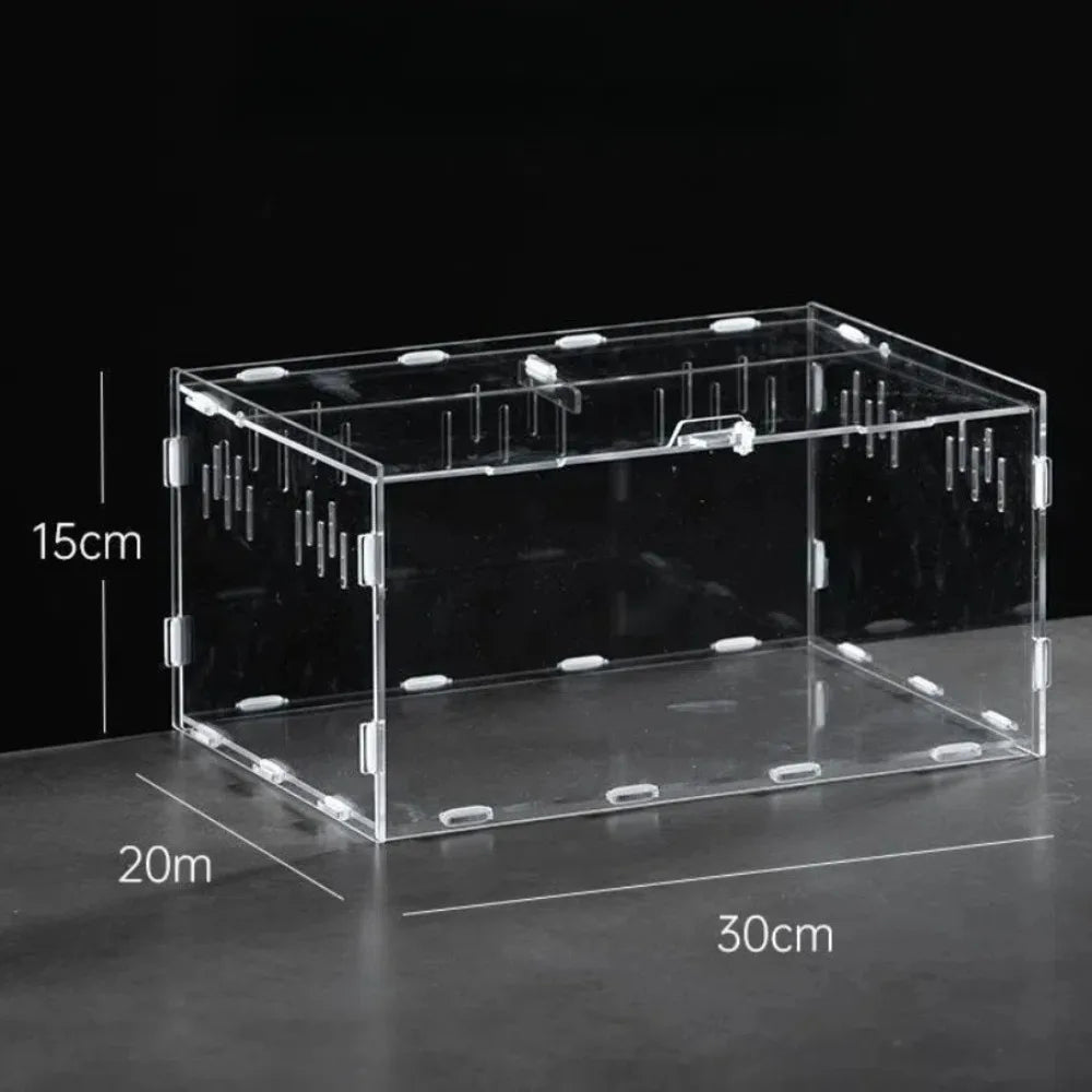 Durable Acrylic Reptile Habitat Clear Multiple Size Spider Feeding Case Arboreal Anti-Escape Lizard Breeding Box for Chameleon Oasis Select 30X20X15cm-H