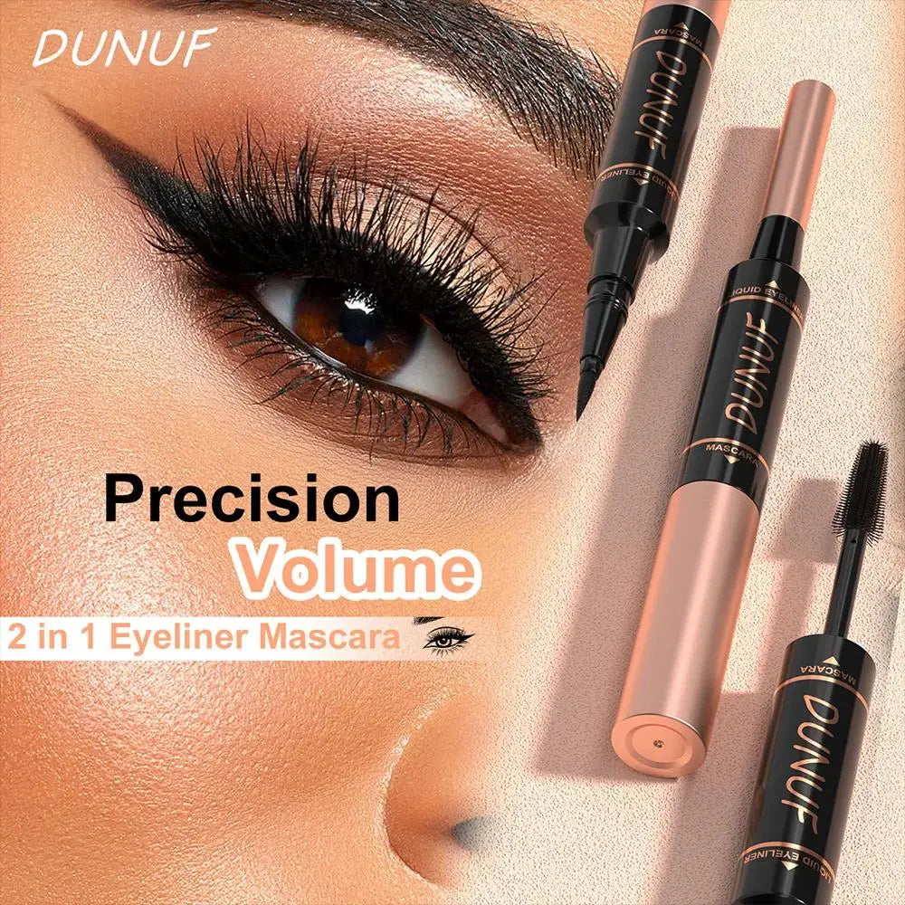 DUNUF 2-in-1 Mascara & Eyeliner – Waterproof, Volumizing Black 2-in-1 Eye Makeup Oasis Select
