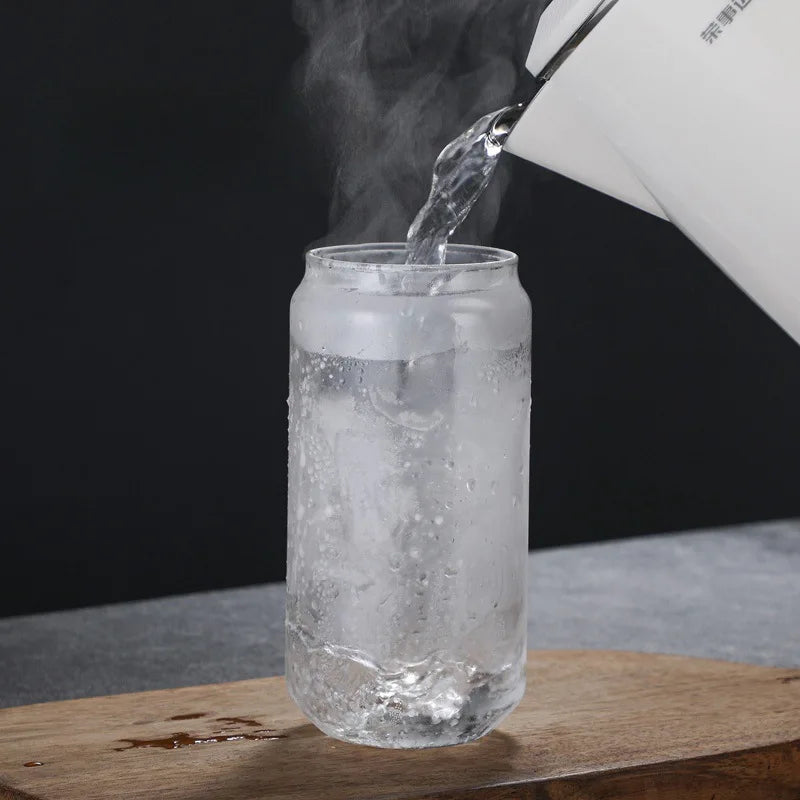 450ml/550ml Glass Cups with Bamboo Lids and Straw 1pc Mason Jars Coffee Mug Beer Can Shaped for Cocktail Milk Juice Cola Gift Oasis Select