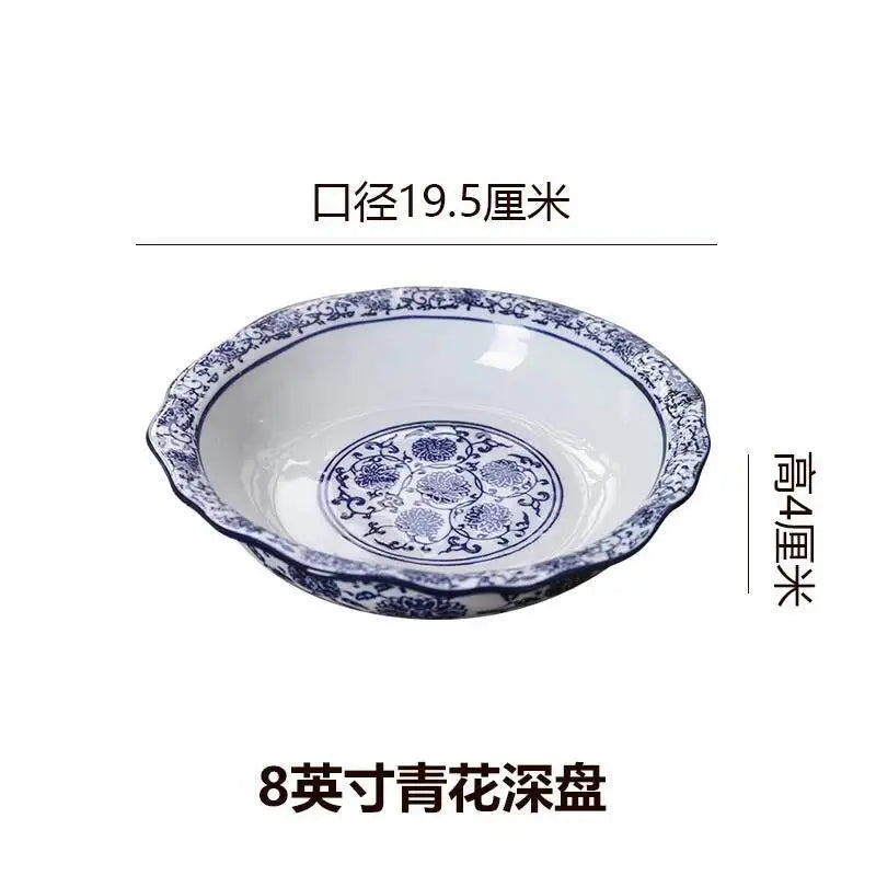 Blue And White Porcelain Plates Deep Soup Dishes Ceramic Dinner Plate Tablewear Oasis Select 8inPlates