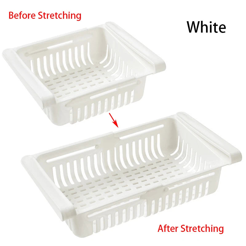 Adjustable Retractable Fridge Storage Rack & Drawer Organizer Kitchen Storage Rack Oasis Select 1PC White