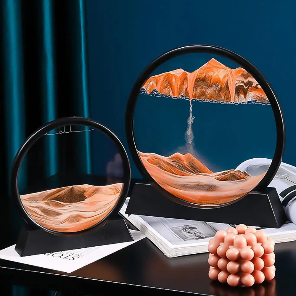 Round Glass Deep Sea Sand Art Picture Dynamic Flowing Sandscape Ornament Creative Quicksand Painting Desktop Decor Craft Oasis Select