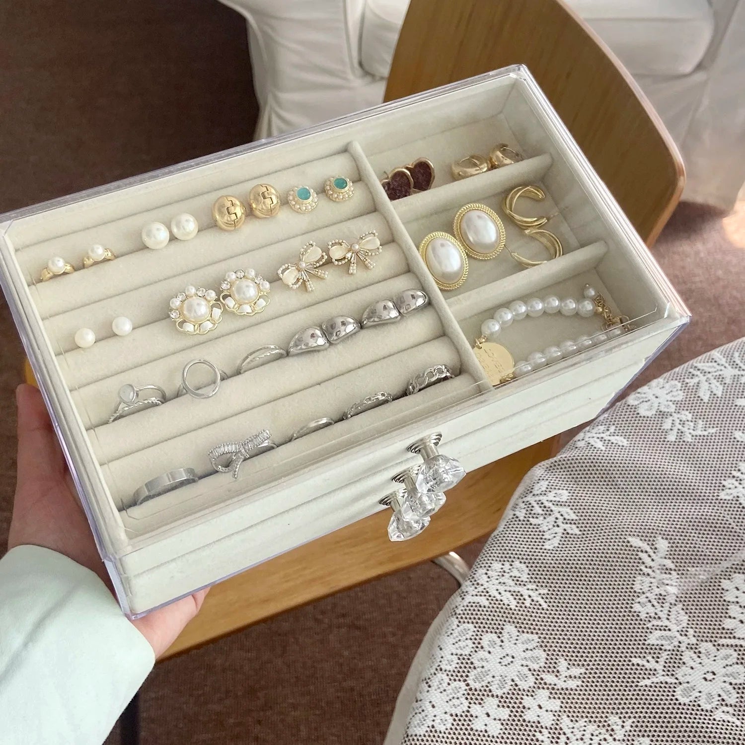 3 Layer Jewelry Organizer Boxes,with Organizer Drawer, Velvet Earring Organizer, Holder Boxes for Stud Earrings, Rings Oasis Select