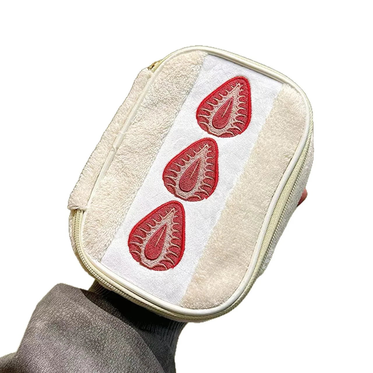 Strawberry Embroidered Cosmetic Bag Portable Travel Organizer For Makeup Skincare Essentials And Daily Toiletries Storage Oasis Select Strawberry