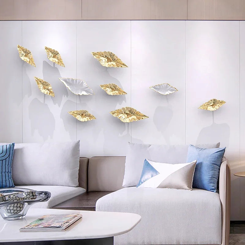 Modern Living Room Simple Nail Free Imitation Metal Wall Decoration Wall Hanging Wall Leaf Decoration Soft Installation Pendant Oasis Select