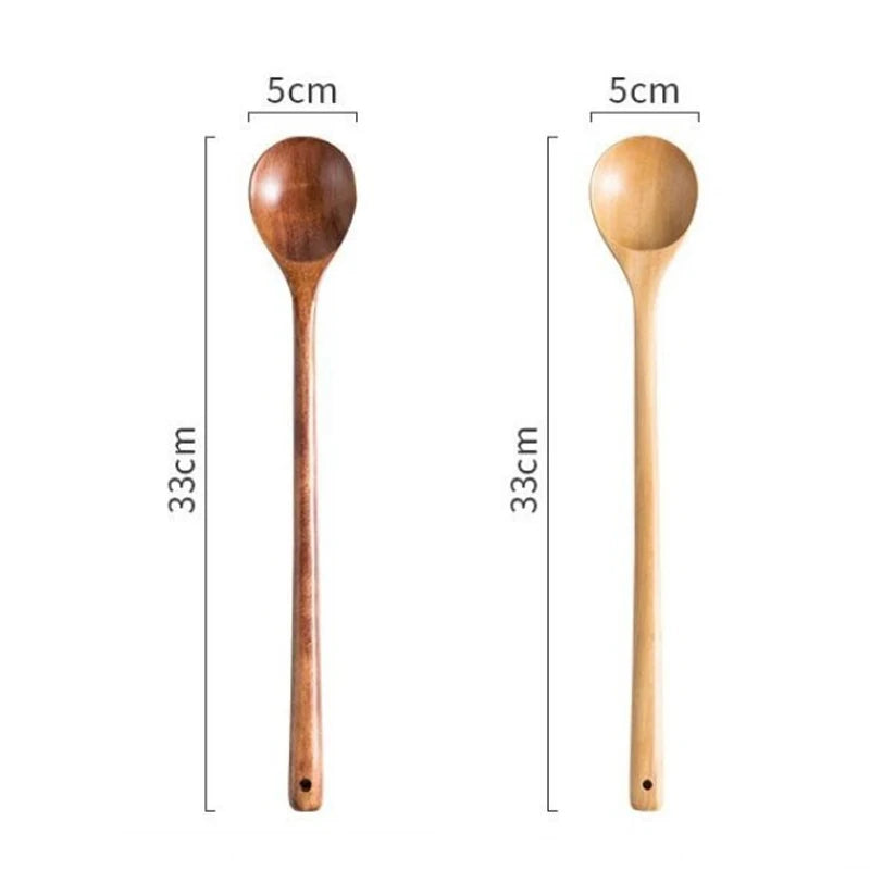 Long Handle Wooden Stirring Spoons – 13" Natural Wood Set Wooden Cooking Spoon Oasis Select