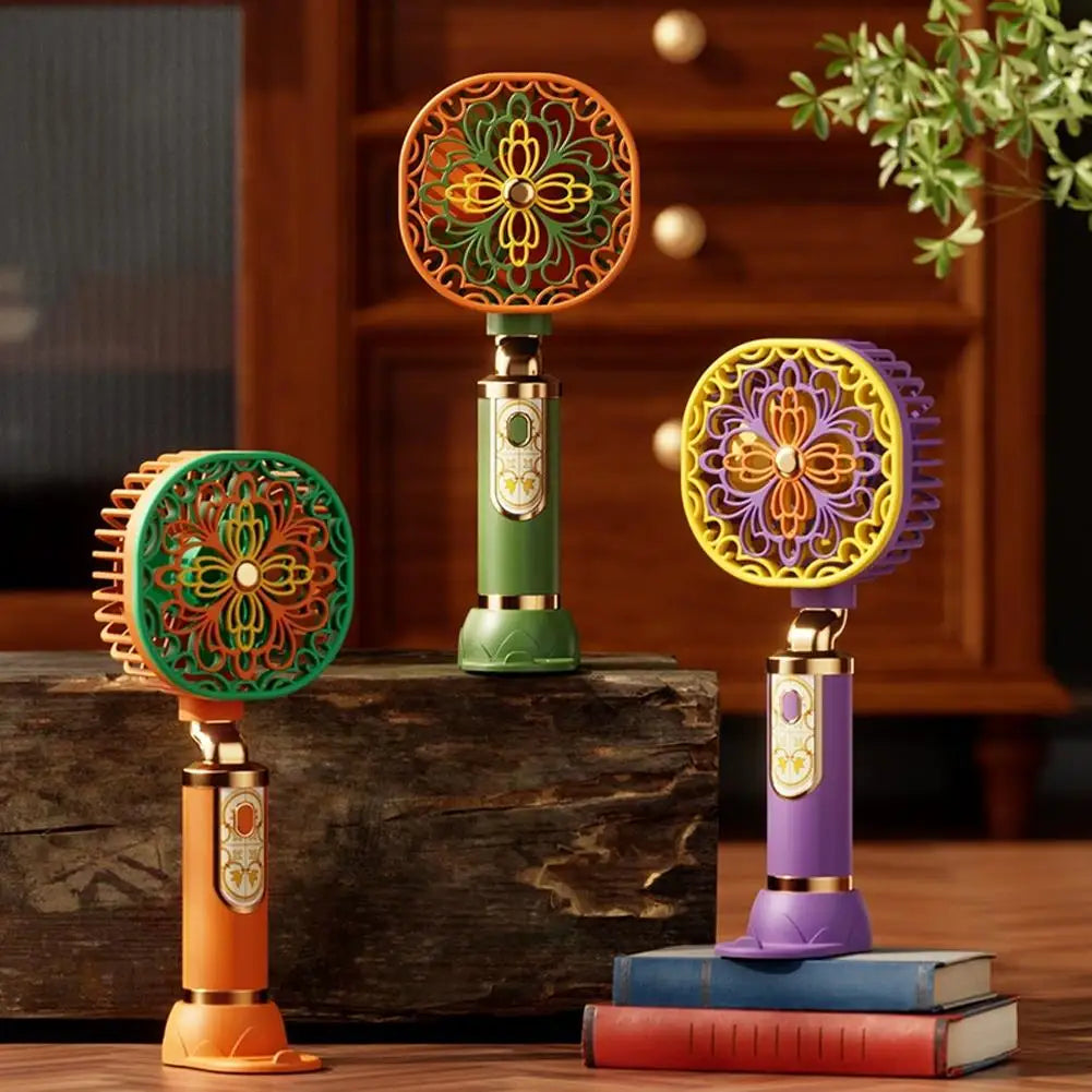 Vintage Handheld Fan Portable USB Rechargeable Mini Fan 3-Speed Desktop Fan with Phone Stand Cooling Summer Gadget Oasis Select