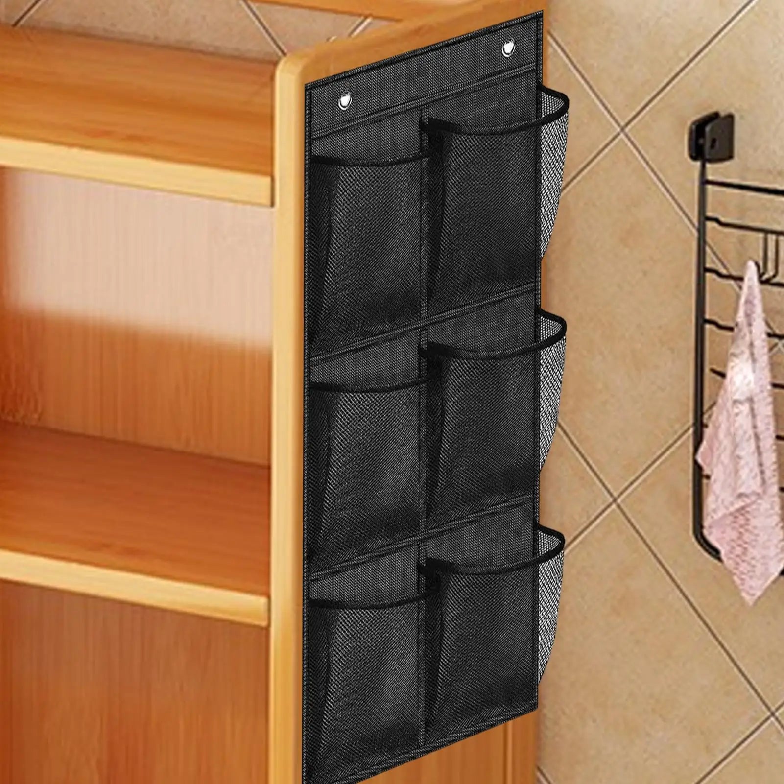 Wall-Mounted Storage Bag 6 Compartments Mesh Closet Shoe Holder Door Hangable Storage Basket Closet Hangable Storage Pockets Oasis Select