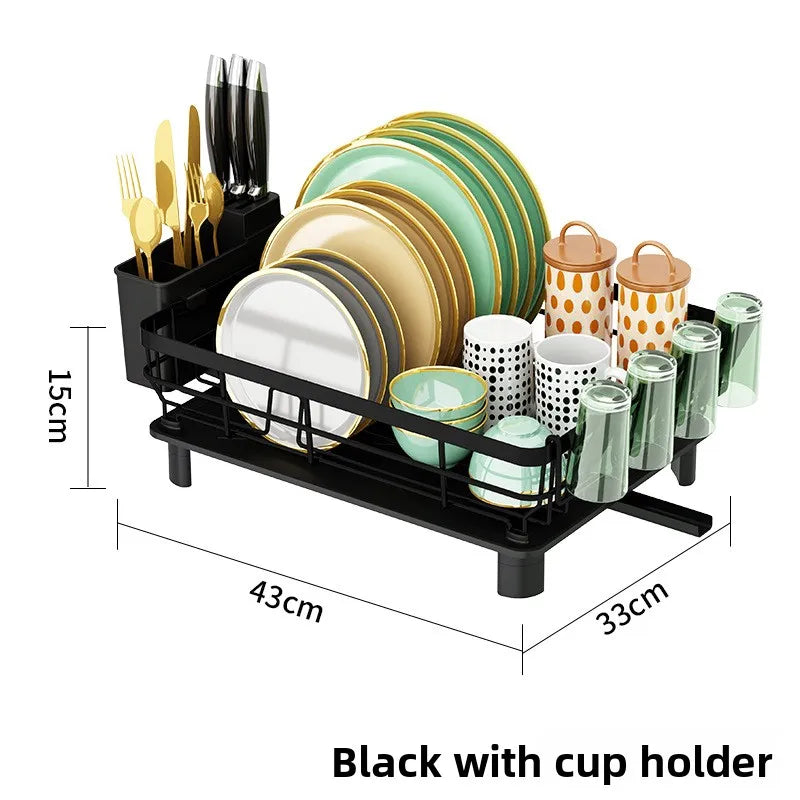 Kitchen Dish Rack Drain Rack Multifunctional Kitchen Shelf Storage Rack Dish Rack Dry Drain Oasis Select Black-Single Layer