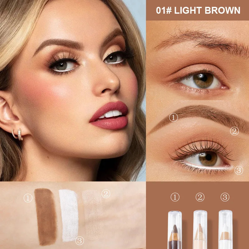 3-Piece Wooden Eyeshadow Liner & Contour Concealer Pencil Set Eye Makeup Pencil Set Oasis Select Light brown