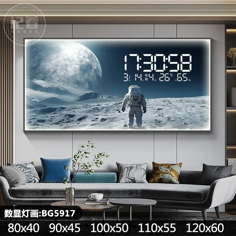Starry Moon Perpetual Calendar Electronic Clock Guest Restaurant Decorative Painting Dynamic LED Lights Luminous Wall Clock Oasis Select BG5917 80cm x 40cm