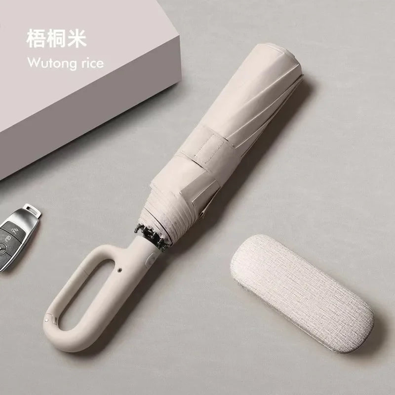 Automatic Umbrella for Men Women Fully Automatic Folding Large Rib Strong Sunshade Double Umbrella with Ring Buckle Design Oasis Select Red 8K iron