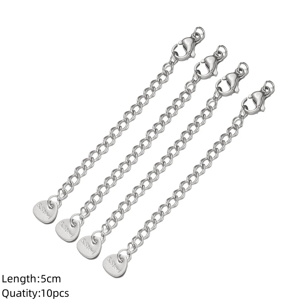 10pcs/Lot Stainless Steel Extension Extended Tail Chains With Lobster Clasps Connector For DIY Bracelet Jewelry Making Supplies Oasis Select Triangle ST X 10 Pcs