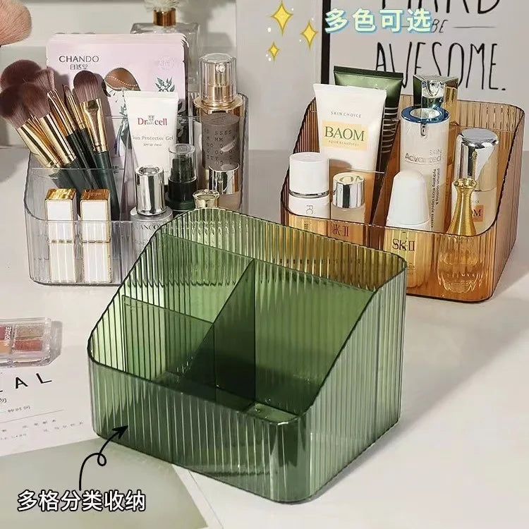 Storage Box Desktop Cosmetic Pen Holder Cosmetic Storage Bucket Transparent Trapezoid Cosmetic Storage Rack Oasis Select