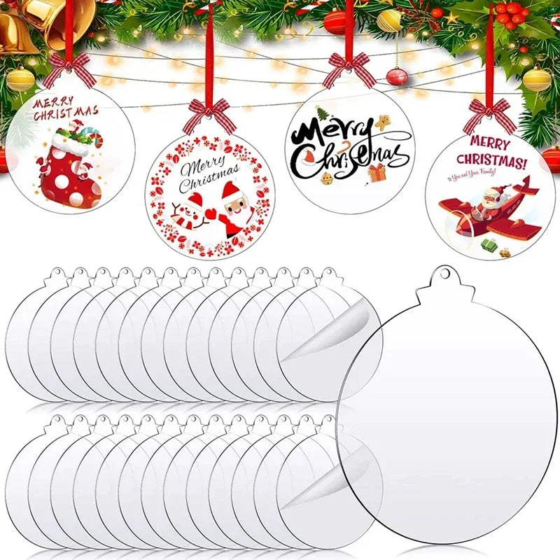 20/10/5pcs Acrylic Discs Christmas Tree Hanging Ornament DIY Blank Circle Xmas New Year Decor for Home Clear Bauble Ball Crafts Oasis Select