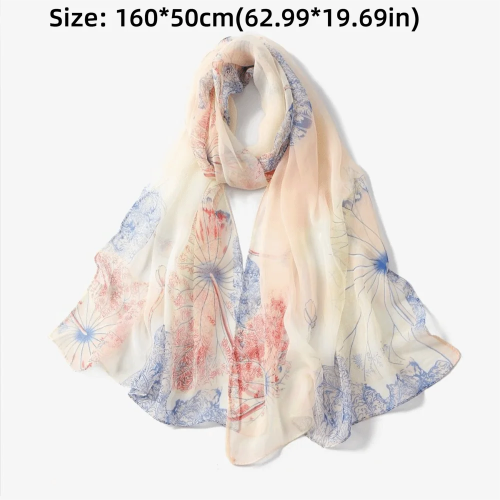 Fashion Embroidered Silk Scarf Breathable Sun-Resistant Beach Shawl Smooth Silk Long Wraps For Women Oasis Select
