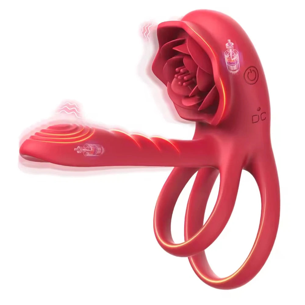 Rose Penis Ring Vibrator Female G-spot Clitoral Stimulation Male Ejaculation Delay Silicone CockRing Adult Sex Toy for Couples Oasis Select A-Box