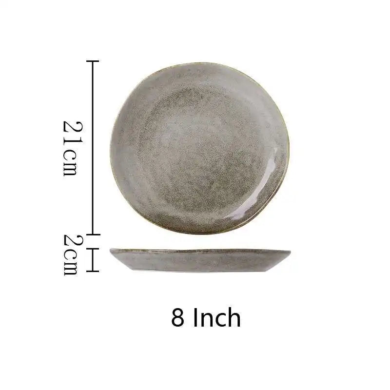 Japanese Ceramic Dinner Plate Rice Bowl Food Tray Retro Gray Tableware Porcelain Fruit Salad Sushi Serving Plate Dinnerware Oasis Select 8 Inch Plate