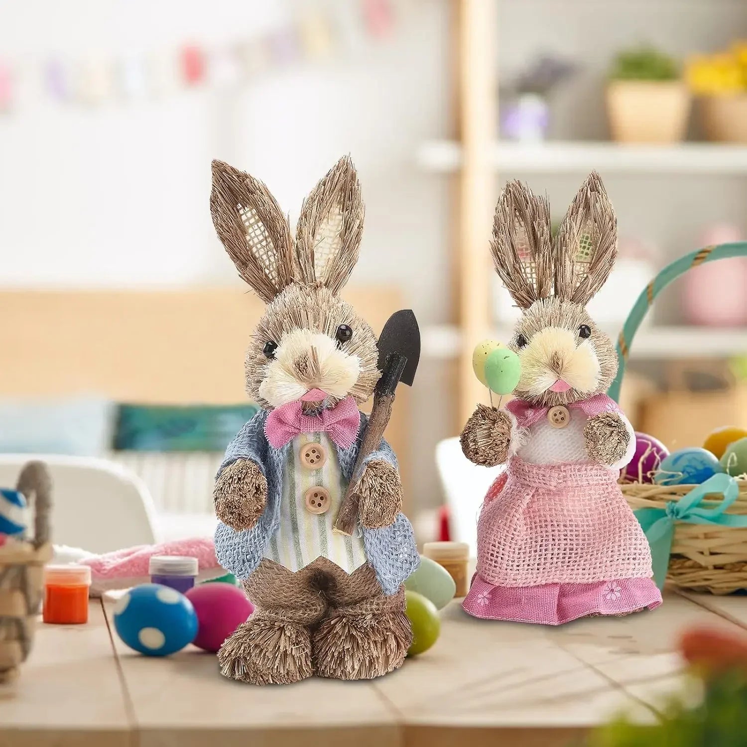 1/2Pcs Easter Bunny Party Decor Realistic Ornament Handmade Home Store Decoration Country Retro Style Gift Window Display Prop Oasis Select