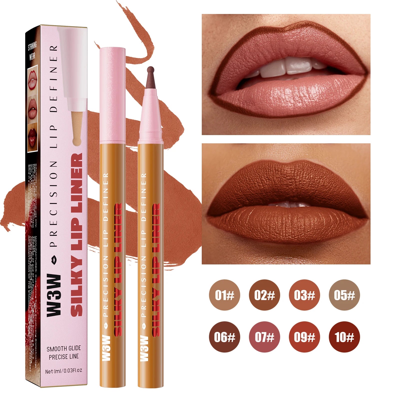W3W 2-in-1 Waterproof Liquid Lip Liner & Stain | 24Hr Matte