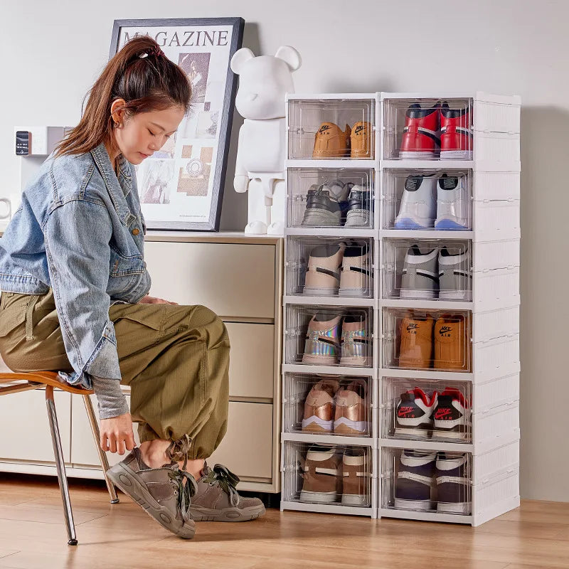 Installation-free thickened shoe box transparent shoe storage box shoe rack plastic foldable multi-functional shoe cabinet Oasis Select