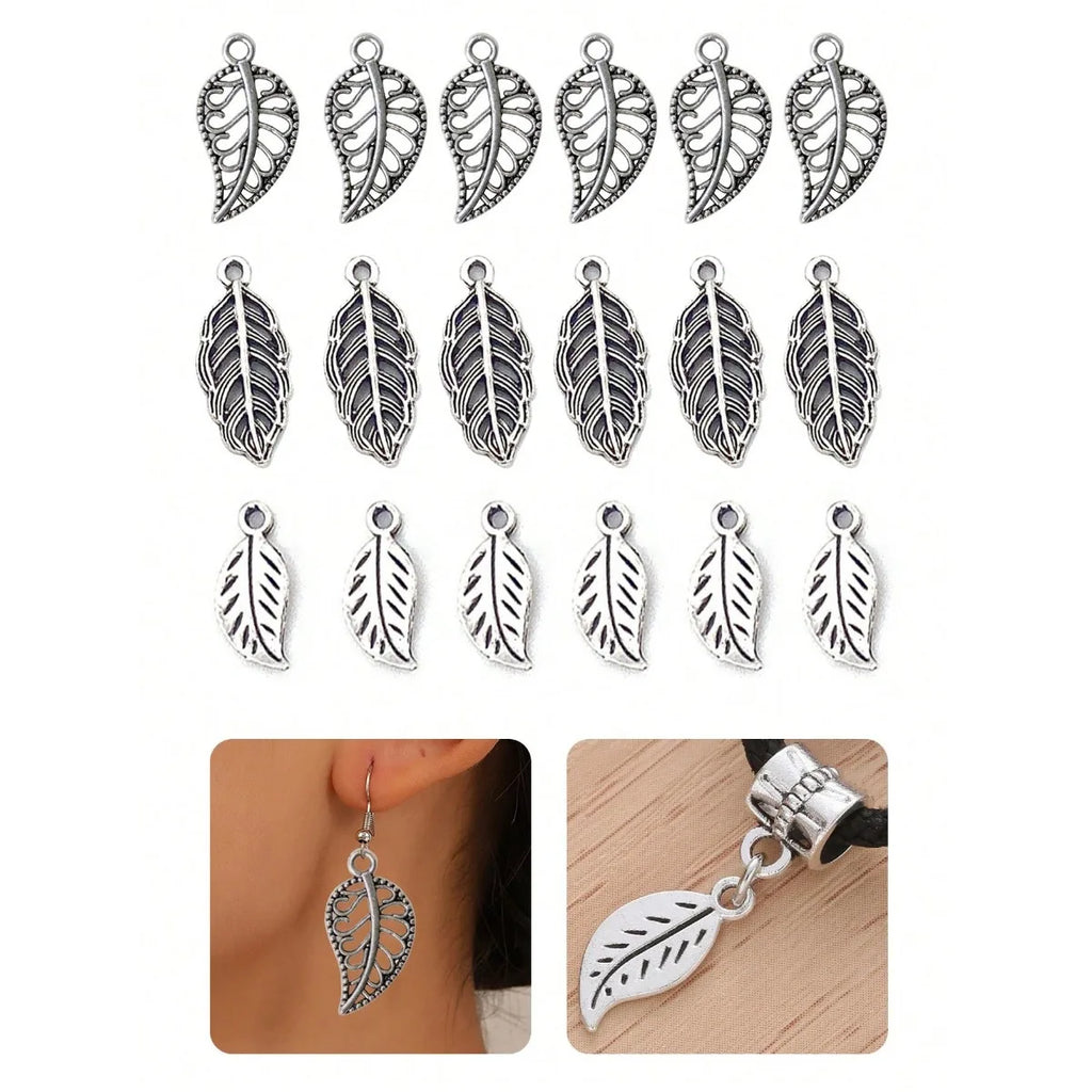 50 Piece Retro Leaf Feather Pendant Set Hollow Alloy Jewelry Making DIY Bracelet Charm Craft Accessory Handmade Design Oasis Select