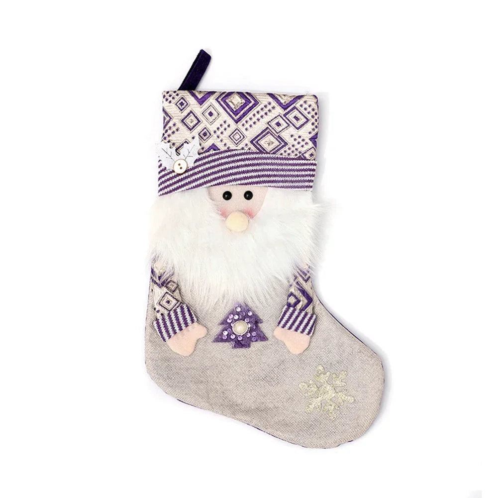 Christmas decorative purple socks with Santa Claus snowflake and antlers patterns large 45cm for holiday decoration Oasis Select A China Mainland