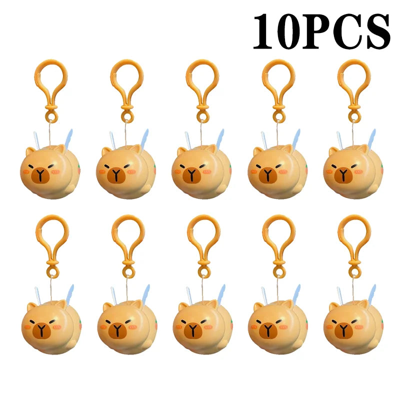1-20PCS Kapybara Toys Creative Pull String Flying Kapybara Bag Pendant Car Keychain Pendant Decompression Kapybara Doll Keychain Oasis Select Brown-10PCS
