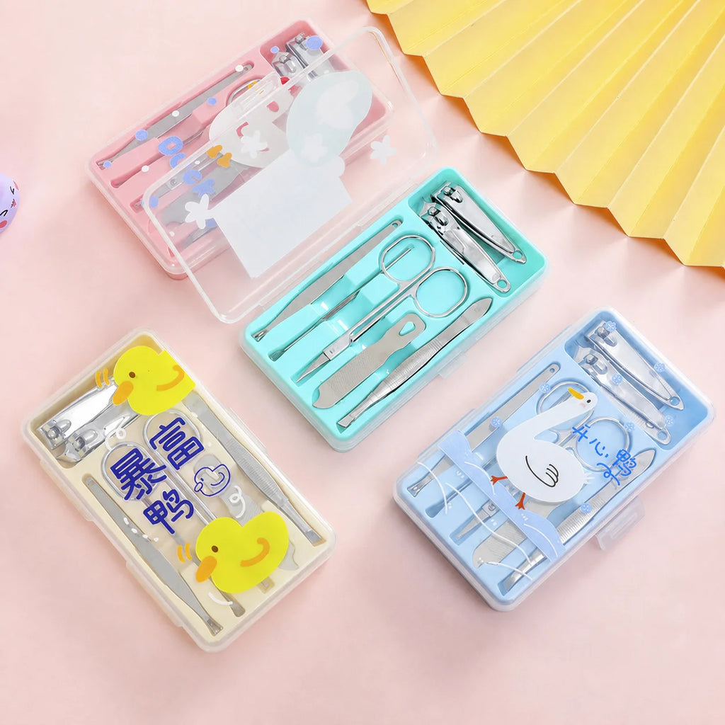 7-Piece Cute Cartoon Manicure Kit – Stainless Steel Nail Care Set