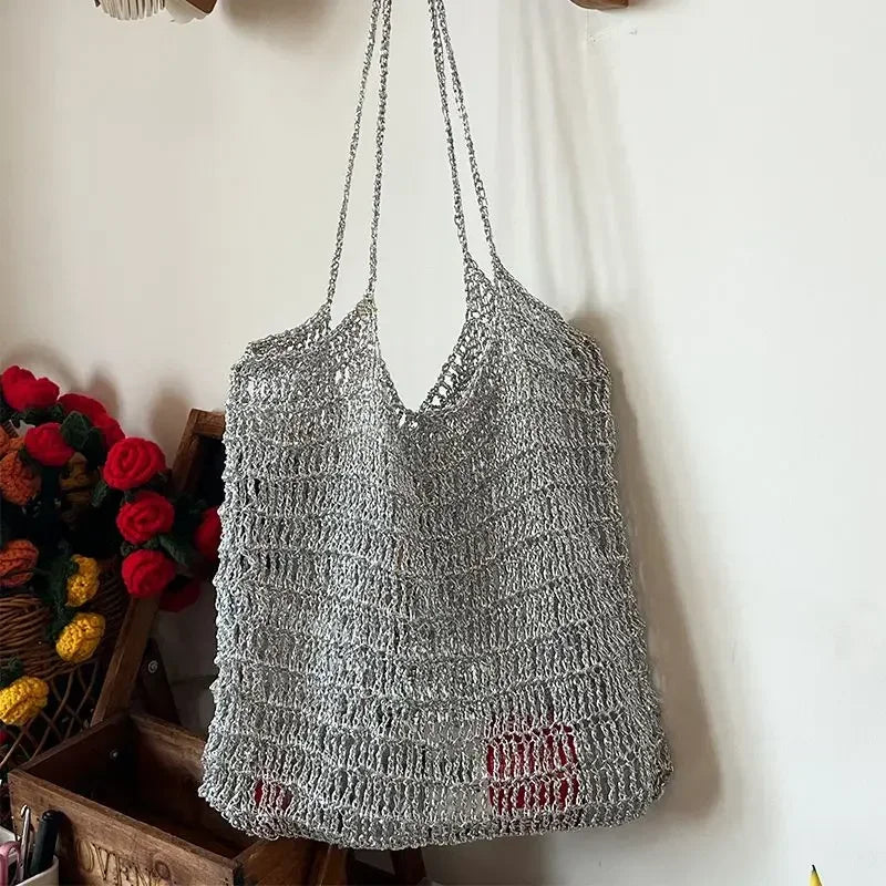 Silver Handmade Crochet Yarn Popular Style Woven Flash Core Wire 200g Ball for Small Bag Knitting Needle Craft Supply Oasis Select